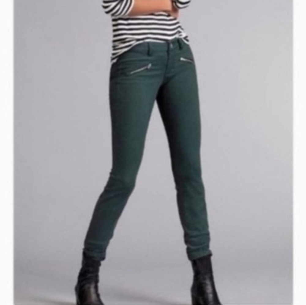 CAbi Hunter Green Moto Zip Skinny Jeans